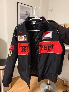 Ferrari Black and Red Logo Racing Jacket